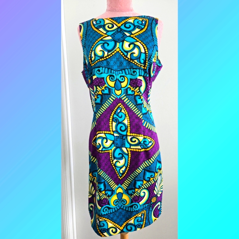 Dress‎ Bodycon Sheath Floral Geometrical Mirror Symmetry Pattern Size 12